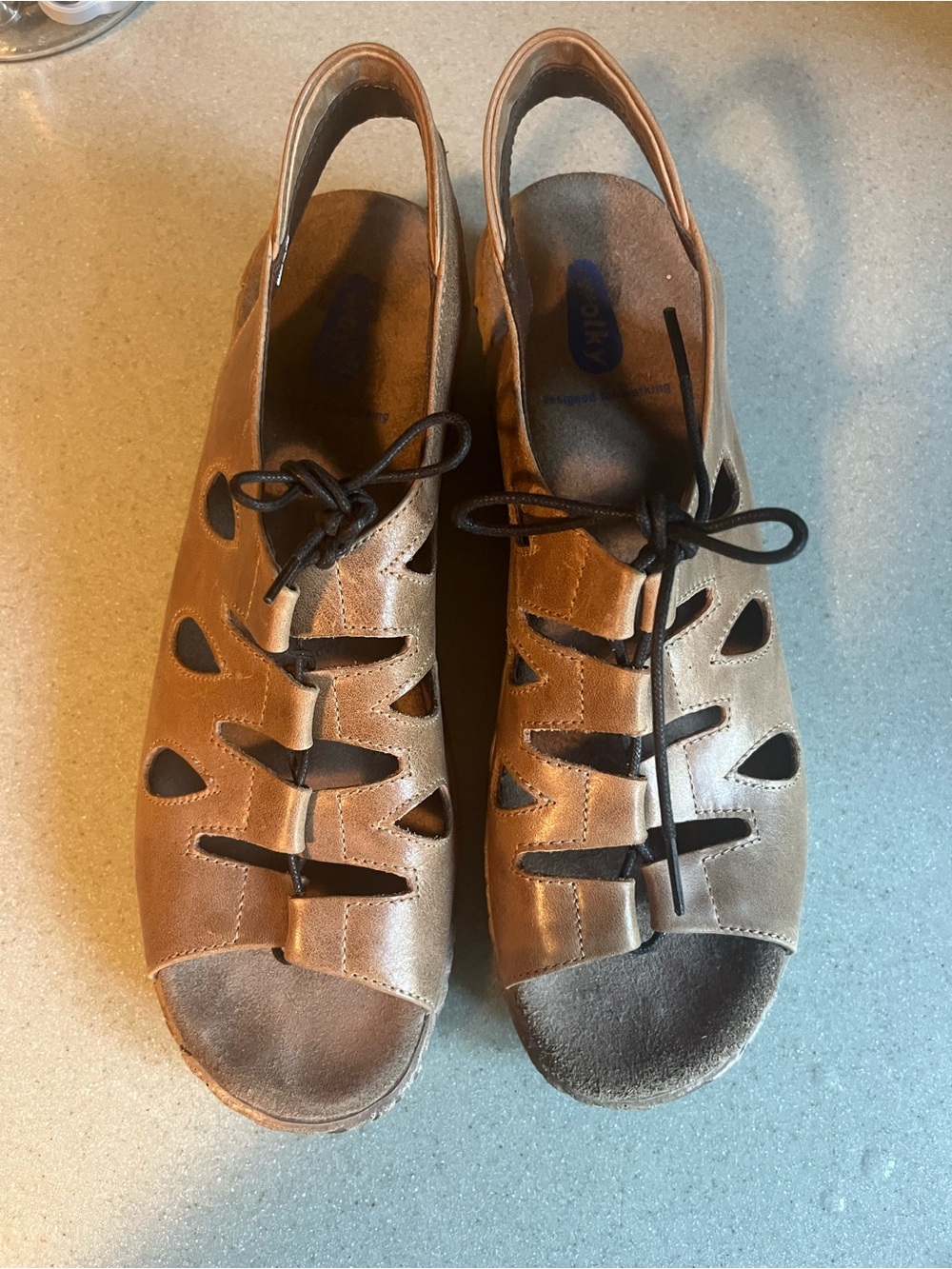Wolky Women's Brown Leather Slingback Sandals with Black Laces Sz 40 ~ 9.5